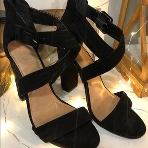 Charlotte Russe size 7, strappy black heels 3 in.